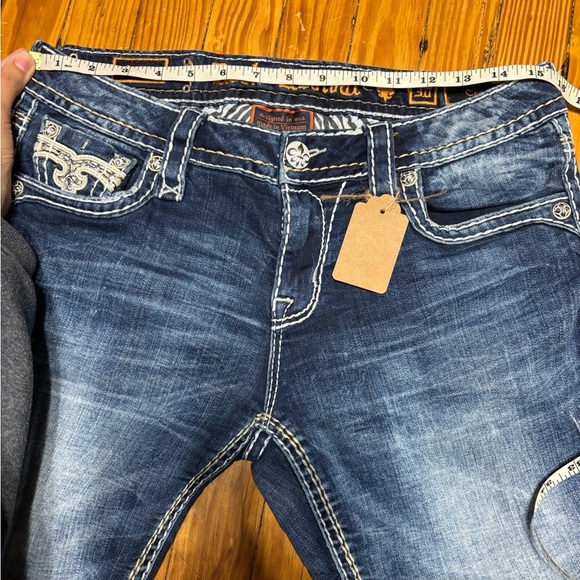 Rock Revival Vintage Blue Acid Wash Y2K Low Rise Denim Embroidered Capri Size30 - Picture 11 of 13